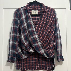 Abercrombie & Fitch Vintage Plaid Crossbody Swoop High Low Long Sleeve Womens XS